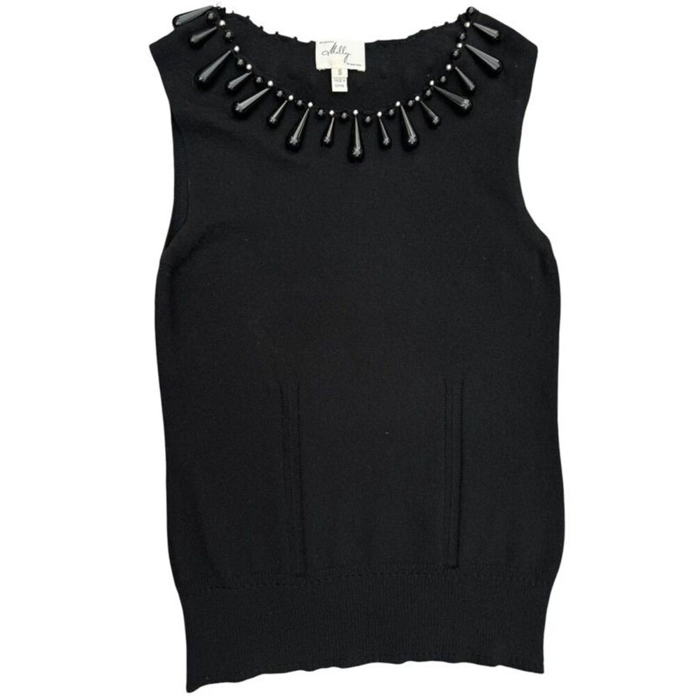 Preppy Quiet Luxury Maje Black 100% Cashmere Embellished Sleeveless Knit Top - S